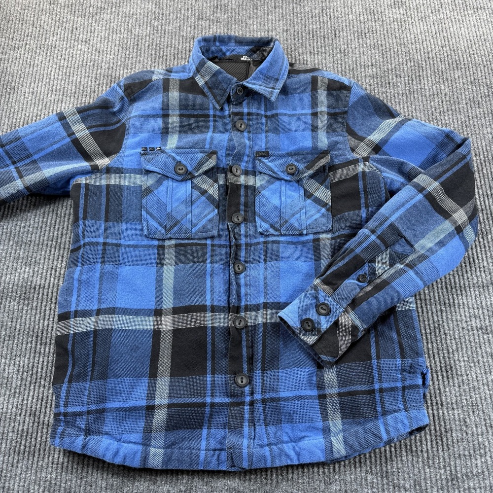 Lost Jacket Mens Small Blue Plaid Flannel Lined Button Front Bomber Pockets